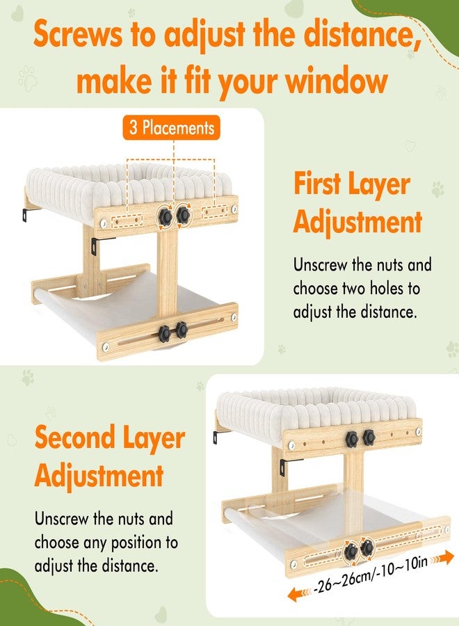XiaZ Cat Perch for Window XiaZ Cats Hammock Indoor Cat Bed for Window Adjustable Wooden Frame W/Soft Warm Plush-Lined Cushion Perfect for Bird Watching Sunbathing Space-Saving Easy Install Double Layer - Image 5