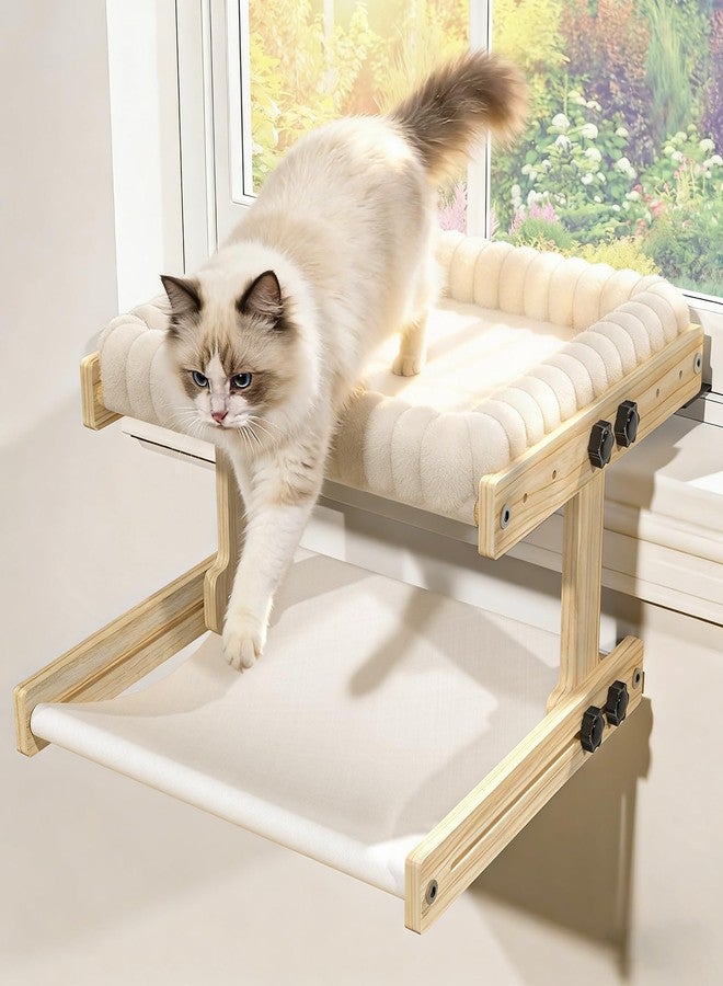 XiaZ Cat Perch for Window XiaZ Cats Hammock Indoor Cat Bed for Window Adjustable Wooden Frame W/Soft Warm Plush-Lined Cushion Perfect for Bird Watching Sunbathing Space-Saving Easy Install Double Layer - Image 2