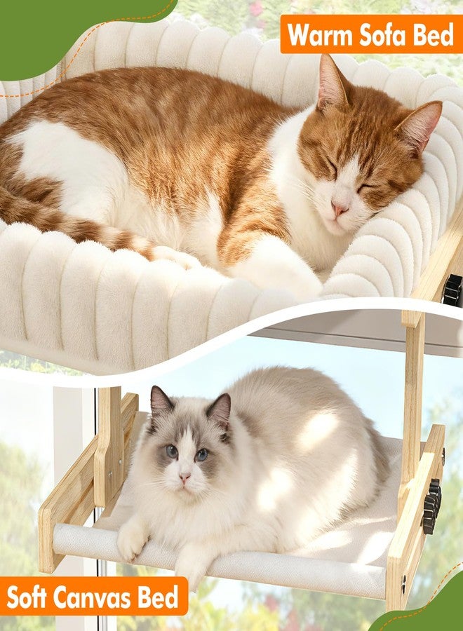 XiaZ Cat Perch for Window XiaZ Cats Hammock Indoor Cat Bed for Window Adjustable Wooden Frame W/Soft Warm Plush-Lined Cushion Perfect for Bird Watching Sunbathing Space-Saving Easy Install Double Layer - Image 3