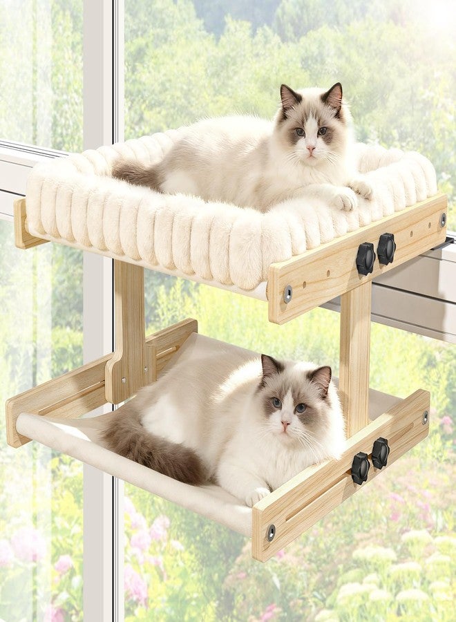 XiaZ Cat Perch for Window XiaZ Cats Hammock Indoor Cat Bed for Window Adjustable Wooden Frame W/Soft Warm Plush-Lined Cushion Perfect for Bird Watching Sunbathing Space-Saving Easy Install Double Layer - Image 1
