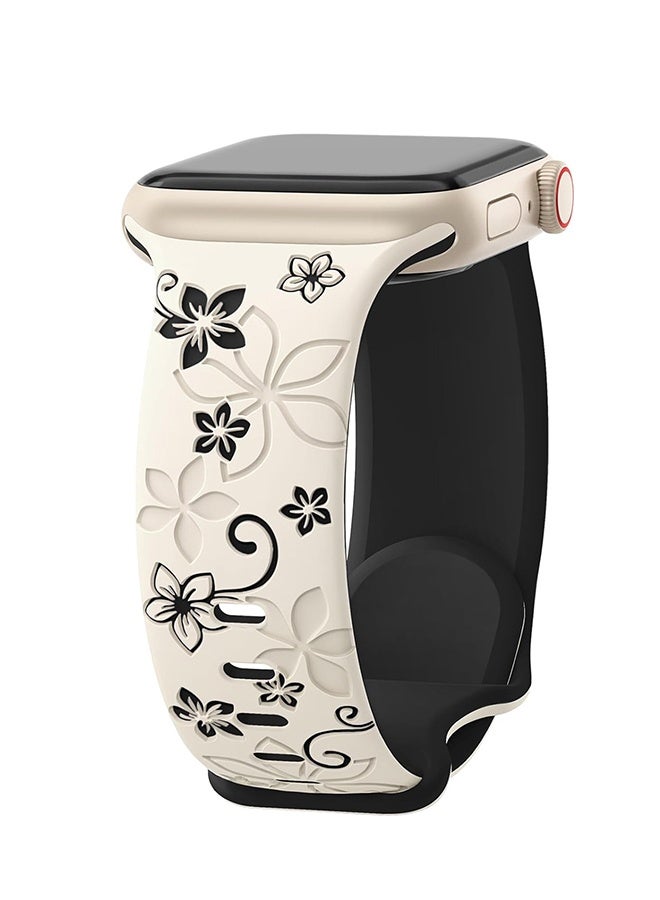 Happy D 2 Pack Apple Watch Series 11 10 Straps, Flower Engraved Strap Compatible Apple Watch Strap 42mm/44mm/45mm/46mm/49mm Ladies, Lovely Flower iWatch Strap iWatch Series Soft Silicone Sport Band for iWatch Series SE 10 9 8 7 6 5 4 3 Ultra - Image 3