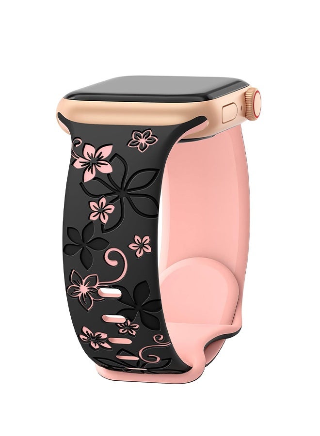 Happy D 2 Pack Apple Watch Series 11 10 Straps, Flower Engraved Strap Compatible Apple Watch Strap 42mm/44mm/45mm/46mm/49mm Ladies, Lovely Flower iWatch Strap iWatch Series Soft Silicone Sport Band for iWatch Series SE 10 9 8 7 6 5 4 3 Ultra - Image 2
