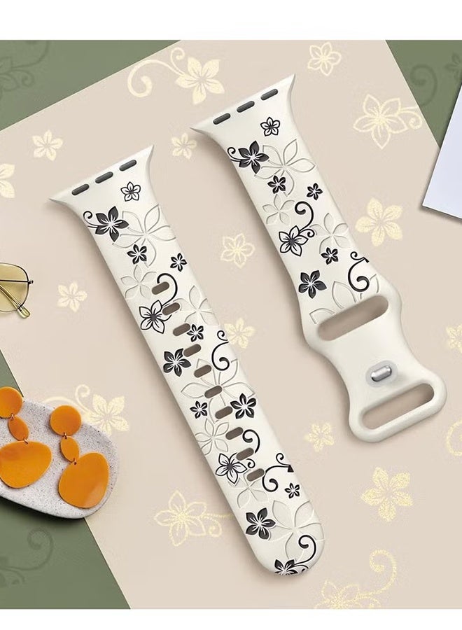 Happy D 2 Pack Apple Watch Series 11 10 Straps, Flower Engraved Strap Compatible Apple Watch Strap 42mm/44mm/45mm/46mm/49mm Ladies, Lovely Flower iWatch Strap iWatch Series Soft Silicone Sport Band for iWatch Series SE 10 9 8 7 6 5 4 3 Ultra - Image 5