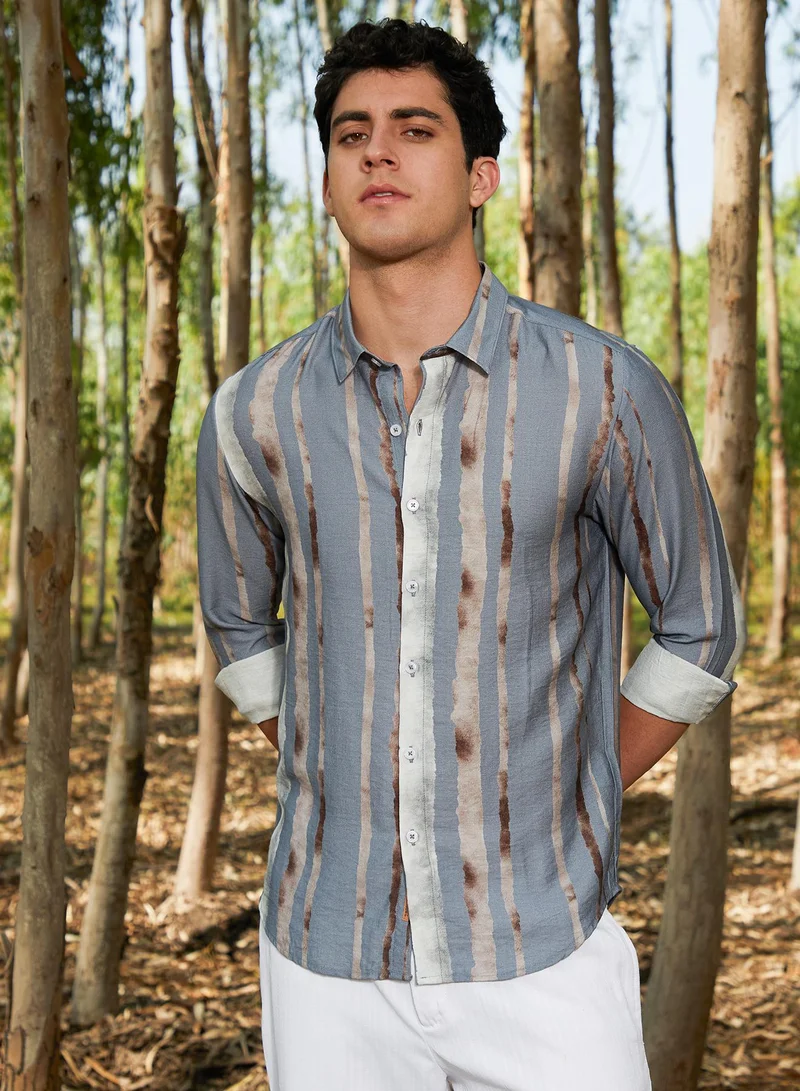 Campus Sutra Men's Moon Grey Indie-Striped Shirt