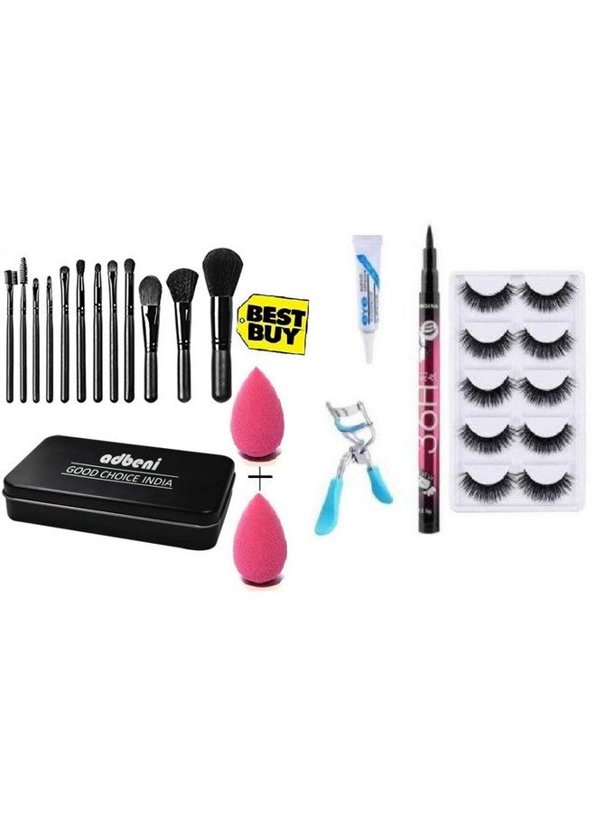 أدبيني طقم فرش مكياج 2 خلاط مكياج، 1 مجموعة كاجال ورموش (أداة تجعيد الرموش)