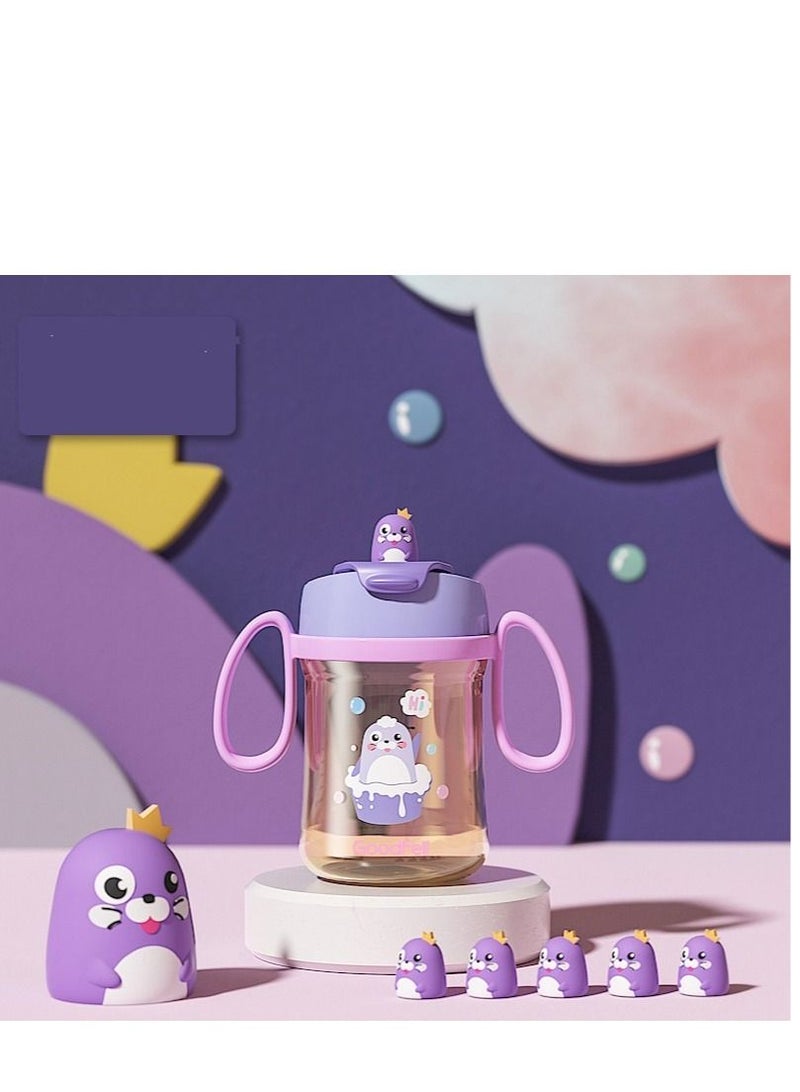 Y&D Kids Water Bottle with Straw, 350ML Measurement Handle BPA-Free for School, Children's Suction Nozzle Plastic Scale Cup Portable Pop Up Cover Learning Drinking Straw - Image 1