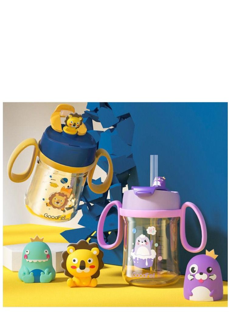 Y&D Kids Water Bottle with Straw, 350ML Measurement Handle BPA-Free for School, Children's Suction Nozzle Plastic Scale Cup Portable Pop Up Cover Learning Drinking Straw - Image 2