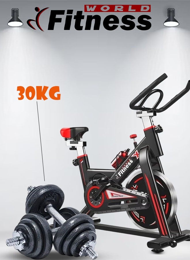 Fitness World 2-in-1 Exercise Bike with iPad Holder and Adjustable 30kg Dumbbell Set  - Image 1