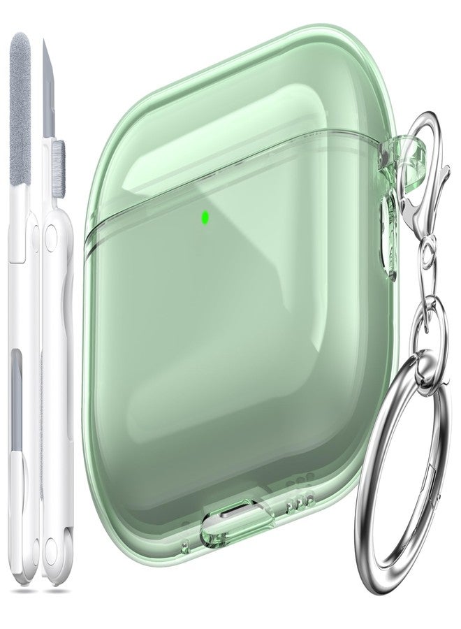 MHYALUDO غطاء حماية متوافق مع سماعات AirPods Pro من الجيل الثالث من MHYALUDO، غطاء حماية متوافق مع سماعات AirPods Pro 3 مع سلسلة مفاتيح، غطاء شفاف ناعم مقاوم للصدمات بمعايير عسكرية، أخضر - Image 1