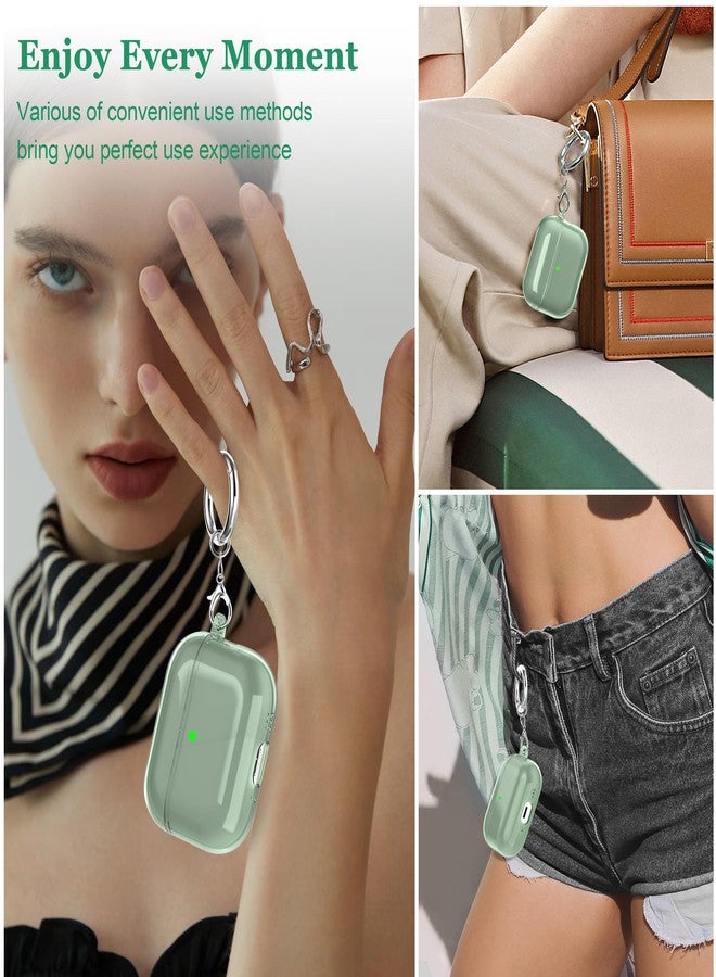 MHYALUDO غطاء حماية متوافق مع سماعات AirPods Pro من الجيل الثالث من MHYALUDO، غطاء حماية متوافق مع سماعات AirPods Pro 3 مع سلسلة مفاتيح، غطاء شفاف ناعم مقاوم للصدمات بمعايير عسكرية، أخضر - Image 2
