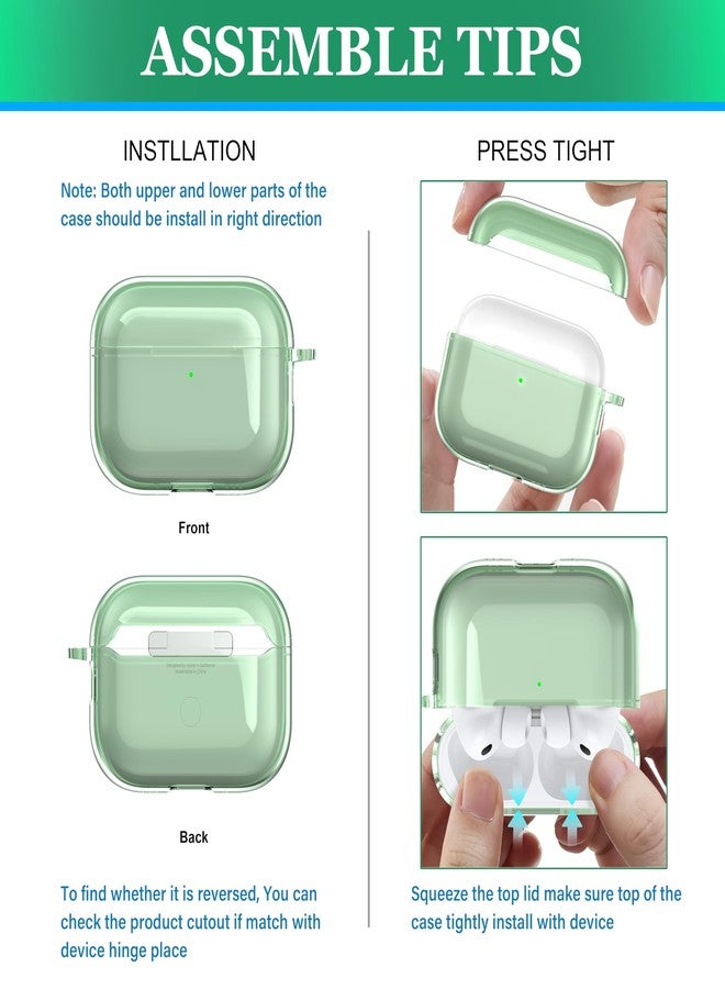 MHYALUDO غطاء حماية متوافق مع سماعات AirPods Pro من الجيل الثالث من MHYALUDO، غطاء حماية متوافق مع سماعات AirPods Pro 3 مع سلسلة مفاتيح، غطاء شفاف ناعم مقاوم للصدمات بمعايير عسكرية، أخضر - Image 4