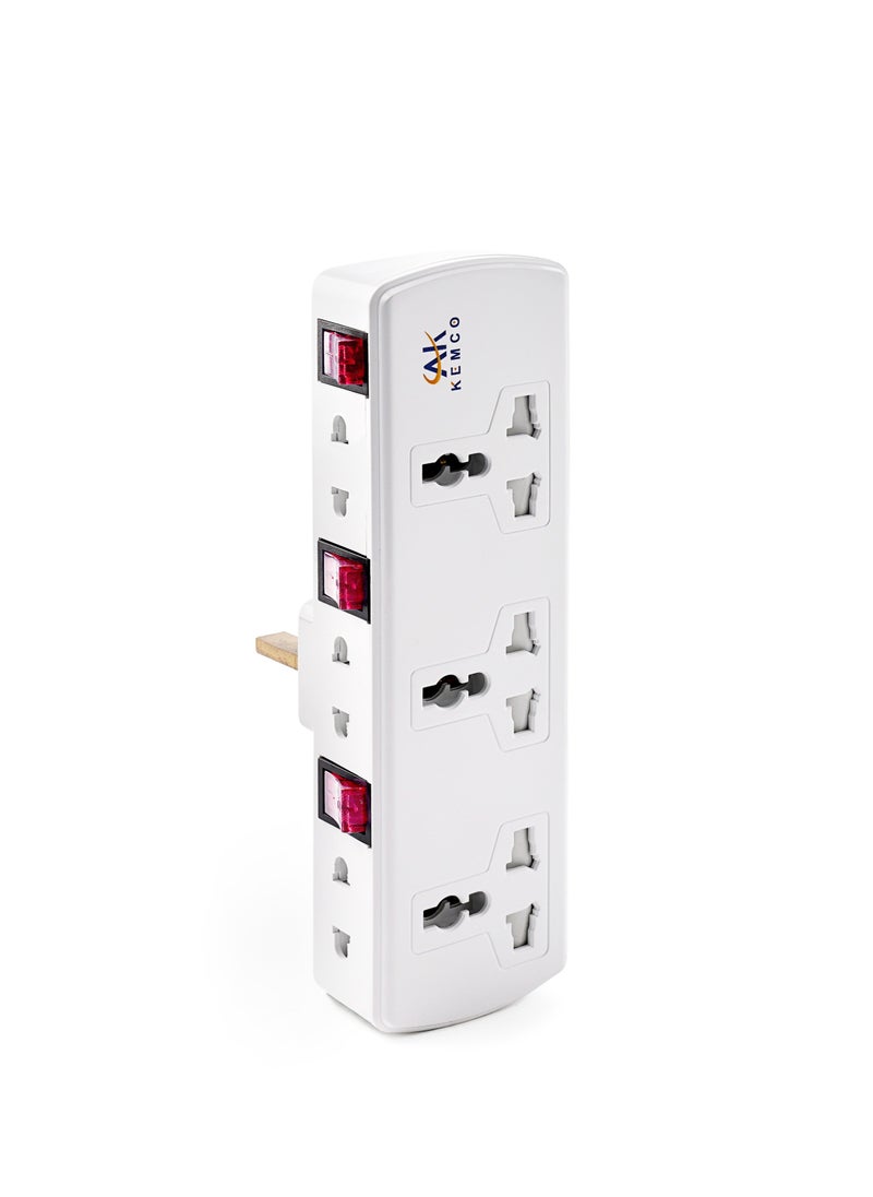 AK KEMCO - 3 Way Universal Multi Adaptor Plug White Wall Multiplug Socket AK-306 - Image 1