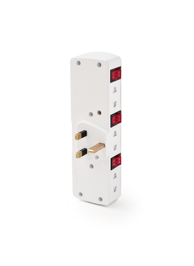 AK KEMCO - 3 Way Universal Multi Adaptor Plug White Wall Multiplug Socket AK-306 - Image 1