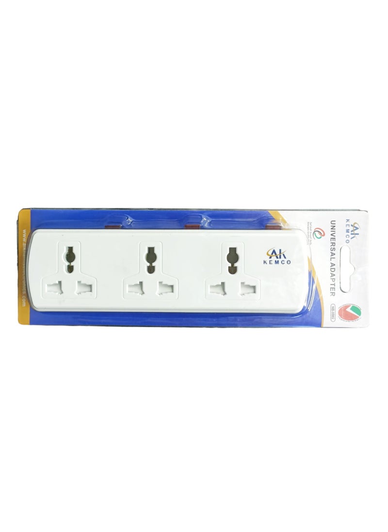 AK KEMCO - 3 Way Universal Multi Adaptor Plug White Wall Multiplug Socket AK-306 - Image 1