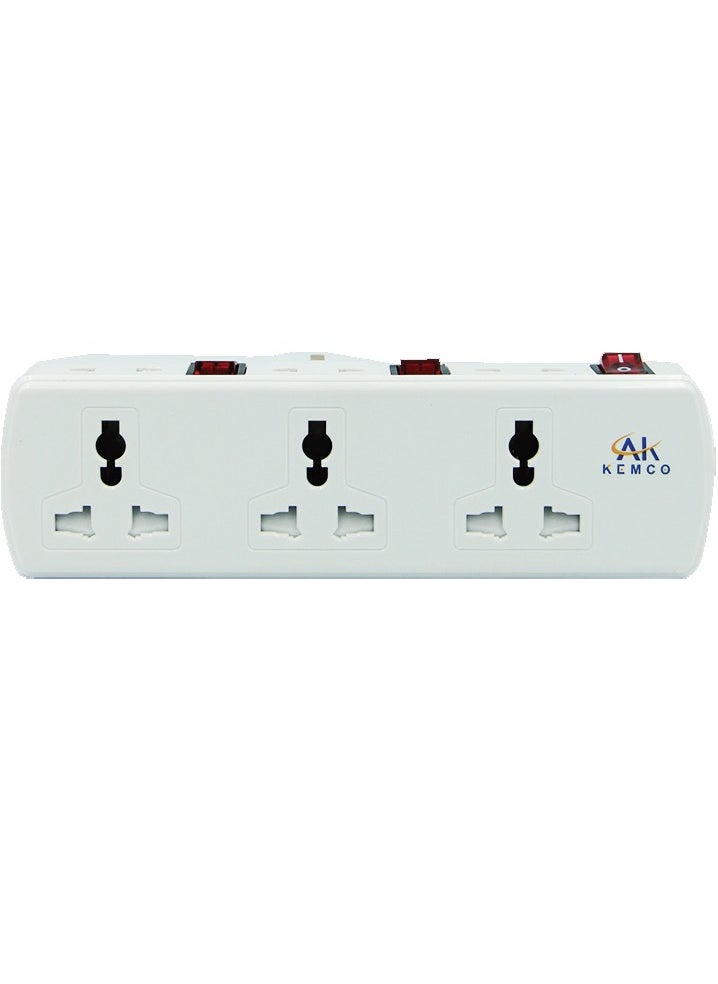 AK KEMCO - 3 Way Universal Multi Adaptor Plug White Wall Multiplug Socket AK-306 - Image 1