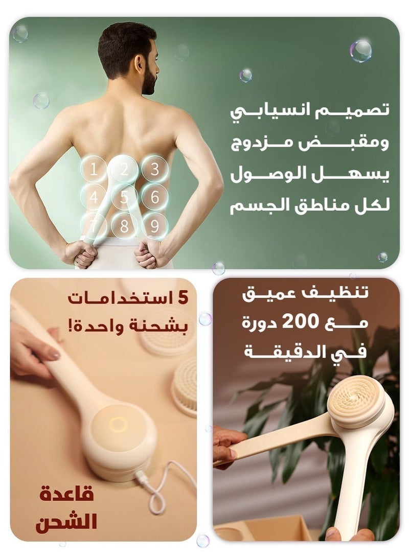 Urjwan Body Cleansing Brush - 3 Replaceable Heads, Ergonomic Handle, Soft Bristles for Gentle Exfoliation, Waterproof, Perfect for Shower & Skincare - Green - Image 3