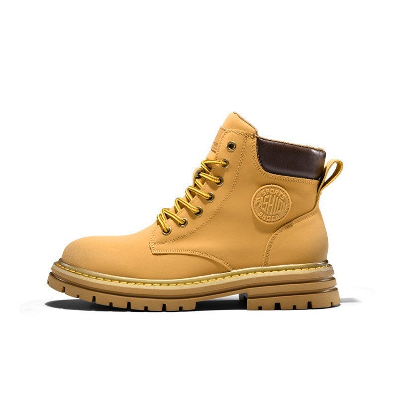 Big Yellow Boots, Martin Boots, Spring Outdoor Genuine Leather Boots, Indestructible, Height-Increasing, Versatile, Thick-Soled Workwear Shoes For Men And Women, Trendy - Image 4