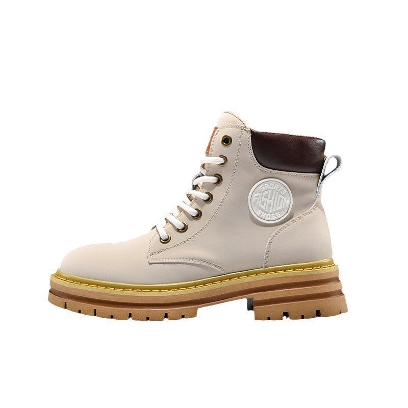 Big Yellow Boots, Martin Boots, Spring Outdoor Genuine Leather Boots, Indestructible, Height-Increasing, Versatile, Thick-Soled Workwear Shoes For Men And Women, Trendy - Image 5