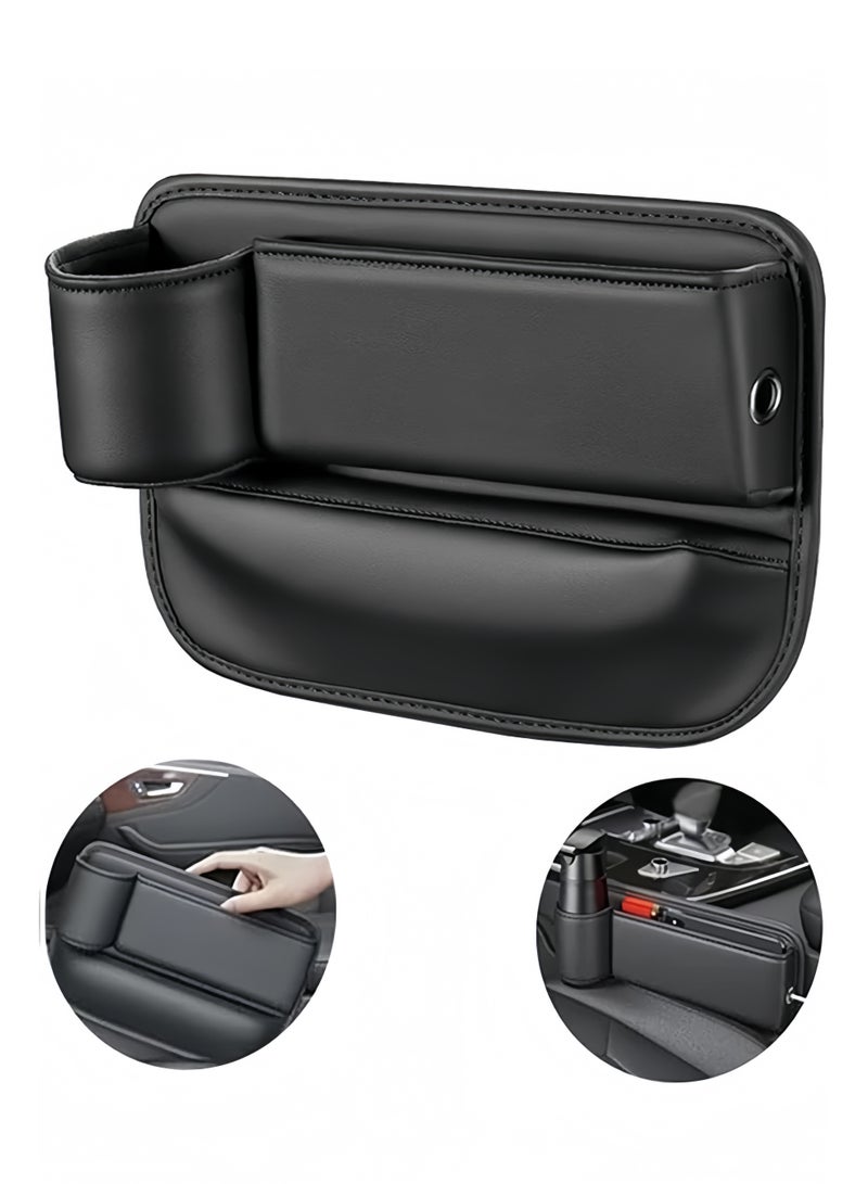 Lee Yon Car Seat Gap Filler, Automotive Seat Leather Storage Box with Cup Holder, Driver Side Seat Gap Organizer Adjustable Front Seat Storage Organize for Phones Glasses Keys Cards, Black， 30 x 20 cm  - Image 1