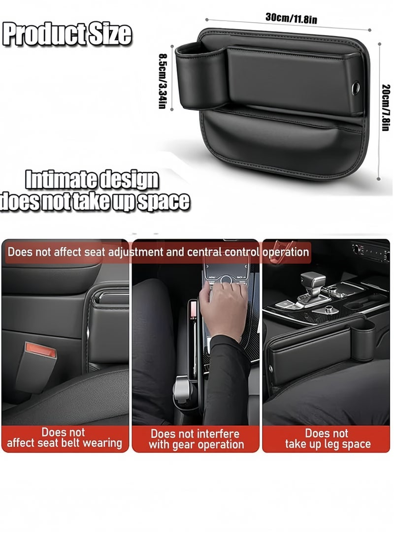 Lee Yon Car Seat Gap Filler, Automotive Seat Leather Storage Box with Cup Holder, Driver Side Seat Gap Organizer Adjustable Front Seat Storage Organize for Phones Glasses Keys Cards, Black， 30 x 20 cm  - Image 2