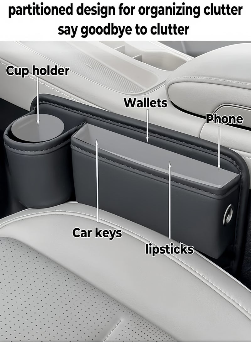 Lee Yon Car Seat Gap Filler, Automotive Seat Leather Storage Box with Cup Holder, Driver Side Seat Gap Organizer Adjustable Front Seat Storage Organize for Phones Glasses Keys Cards, Black， 30 x 20 cm  - Image 3