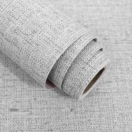 lenify Gray Grasscloth Peel and Stick Wallpaper Textured Contact Paper 15.7inch x 118.1inch Faux Linen Vintage Grasscloth Contact Paper Self Adhesive Removable Wallpaper Vinyl - Image 1