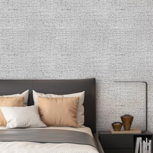 lenify Gray Grasscloth Peel and Stick Wallpaper Textured Contact Paper 15.7inch x 118.1inch Faux Linen Vintage Grasscloth Contact Paper Self Adhesive Removable Wallpaper Vinyl - Image 2