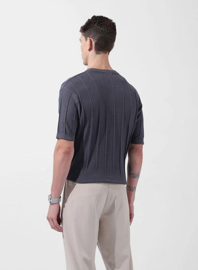 شركة المرآب الهندية Men Oversized Fit Textured Crew Neck Half Sleeves T-Shirt