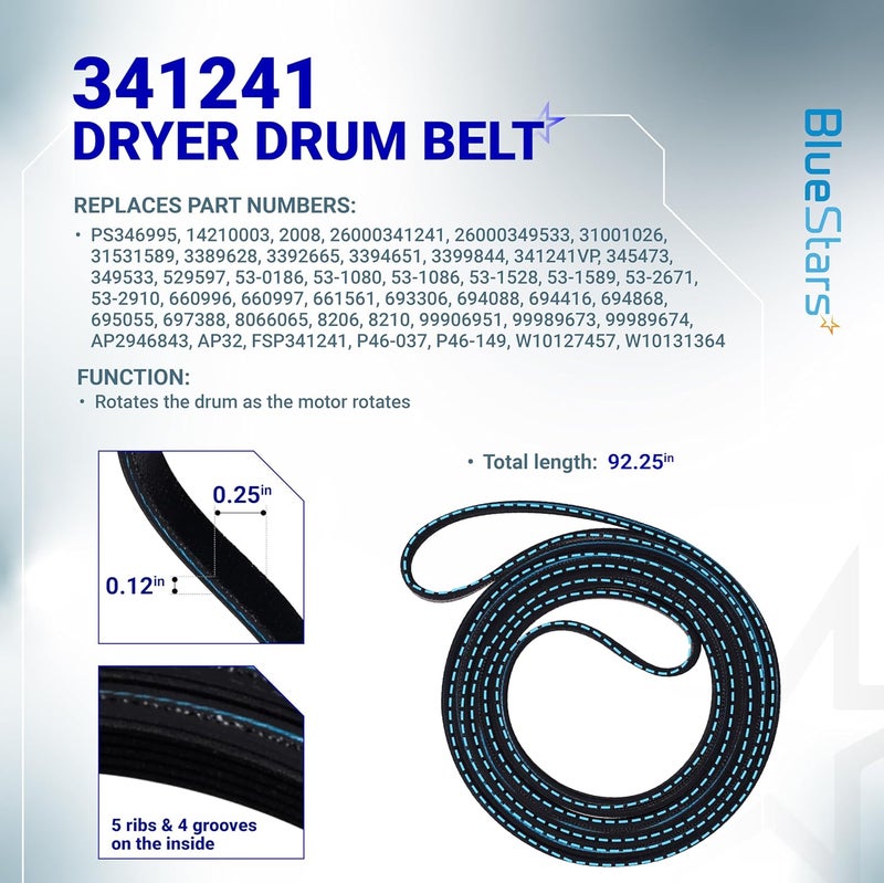 BlueStars 8066184 Dryer Motor Pulley & 341241 Dryer Drum Belt Kit Replacement - Exact Fit for Whirlpool Maytag Kenmore Dryers - Replaces PS11744884 AP2946843 - Image 3