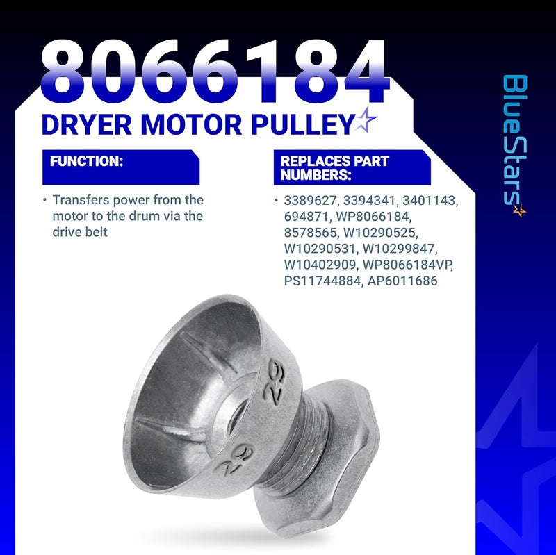 BlueStars 8066184 Dryer Motor Pulley & 341241 Dryer Drum Belt Kit Replacement - Exact Fit for Whirlpool Maytag Kenmore Dryers - Replaces PS11744884 AP2946843 - Image 2