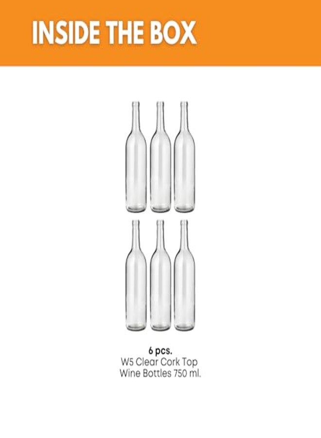 FastRack 750 ml Clear Bordeaux Wine Bottles (Pack of 6) | Flint Flat-Bottomed Glass Bottles Ideal for Wine Making and Storage - NO CORKS INCLUDED - Image 3