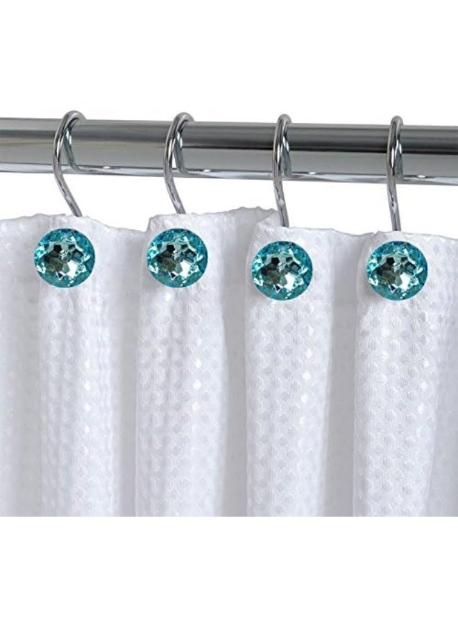 Gracelife Set of 12 Rhinestone Decoration Stainless Steel Ring Shower Curtain Hook Multi Color Options Crystal Design Shower Curtain Hooks Hangers (Lake Green) - Image 2