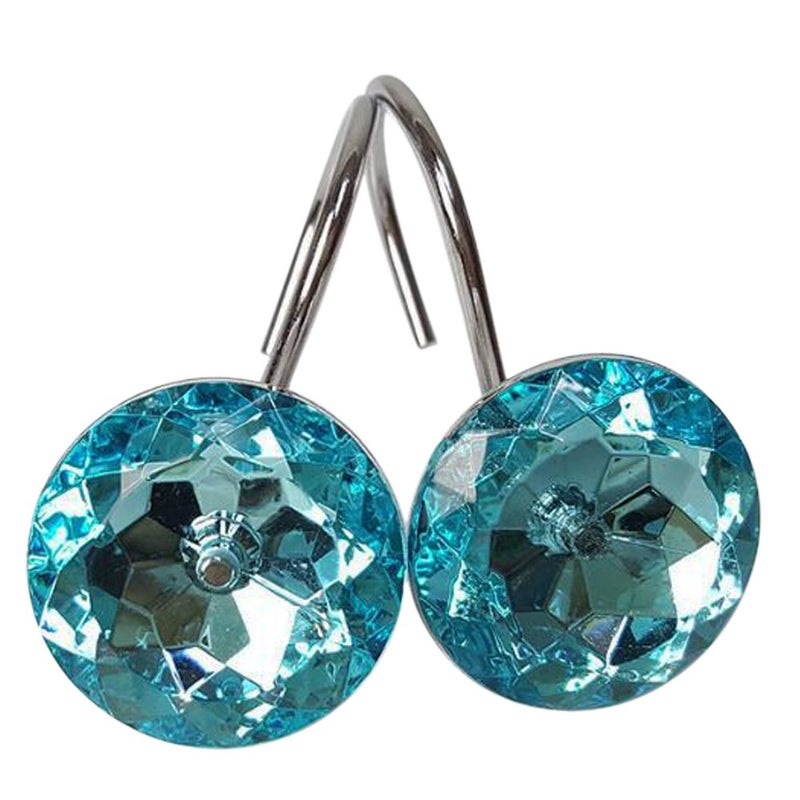 Gracelife Set of 12 Rhinestone Decoration Stainless Steel Ring Shower Curtain Hook Multi Color Options Crystal Design Shower Curtain Hooks Hangers (Lake Green) - Image 1