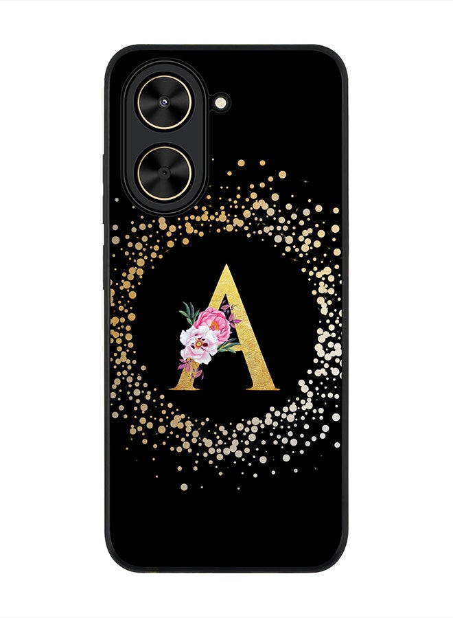 Stylizedd For Xiaomi Poco C71 / Redmi A5 4G Case,Slim fit Camera Protection, Shockproof Thin Phone cover  - Custom Monogram Floral - A ( Black )