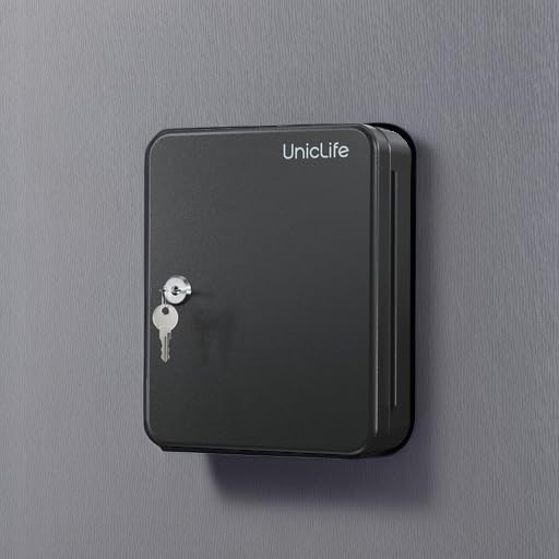 Uniclife Steel Key Cabinet Wall Mounted Organizer - 28 Keys, 2 Unlocking Keys - Black Frosted Security Box with Hooks and Color-Coded Labels - Image 5