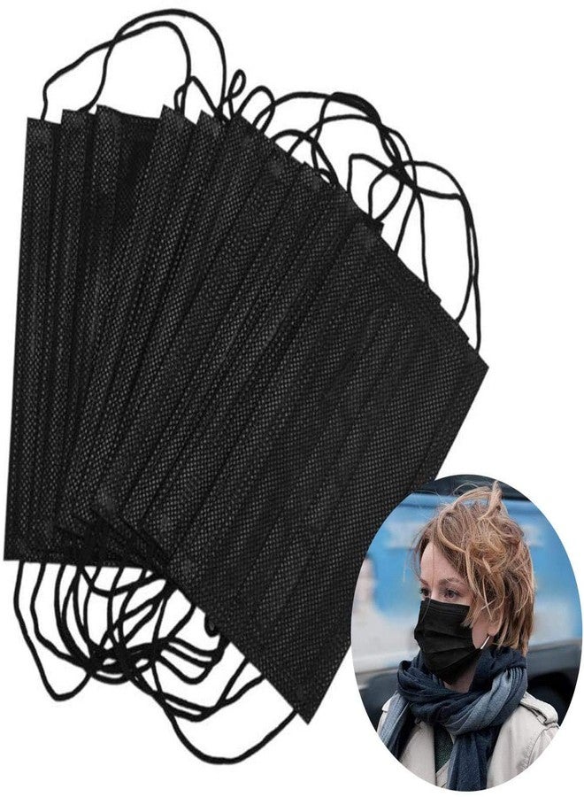 GreatDio® Disposable Face Masks, 3 Ply Breathable Face Masks with Comfortable Elastic Ear Loop With Nose Pin For Adults Men Women Teens 50 Pcs Set (Black) - Image 3