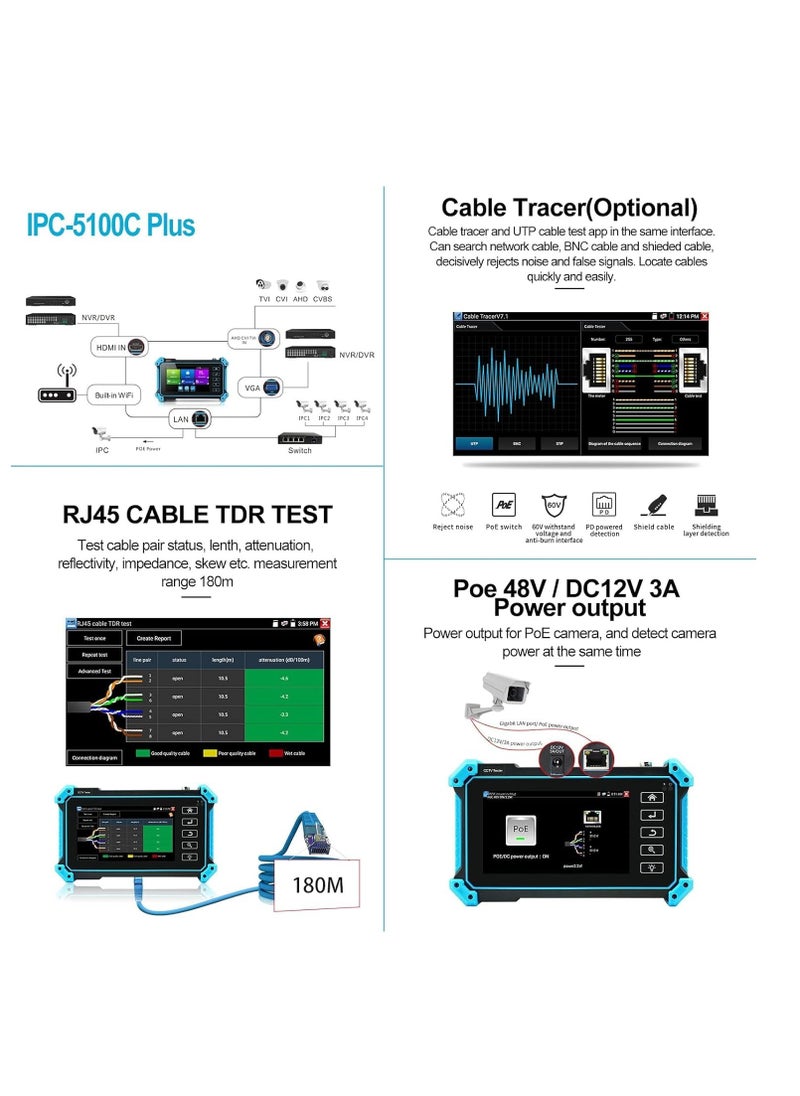 Generic - IPC-5100C PLUS IP Camera Tester, 5-Inch Touch Screen, PTZ Control, PoE Power Output - Image 1