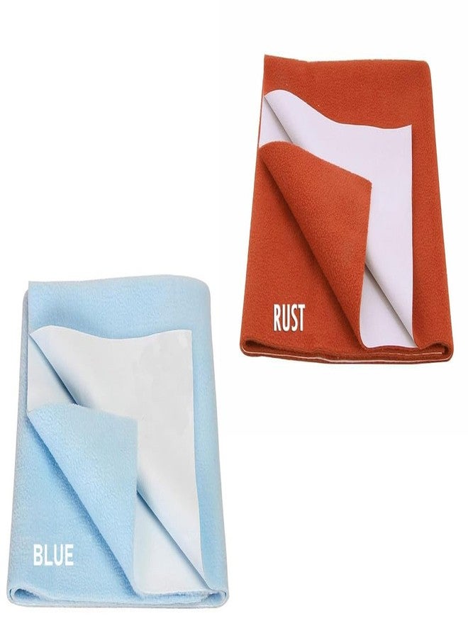 ELEVANTO Baby Anti-Piling Fleece Extra Absorbent Instant Dry Sheet for Baby, Baby Bed Protector, Waterproof Sheet, Small Size 50x70cm, Pack of 2, Sky & Rust - Image 1