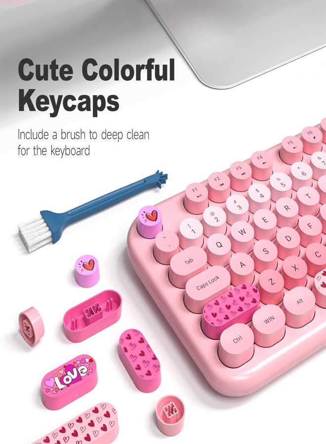 MOWUX Wireless Keyboard and Mouse Combo, Full Size Typewriter Retro Round Computer Keyboard, Cute Optical Mouse Wireless, Plug and Play, for Laptop, PC, Computer- Pink Heart - Image 4