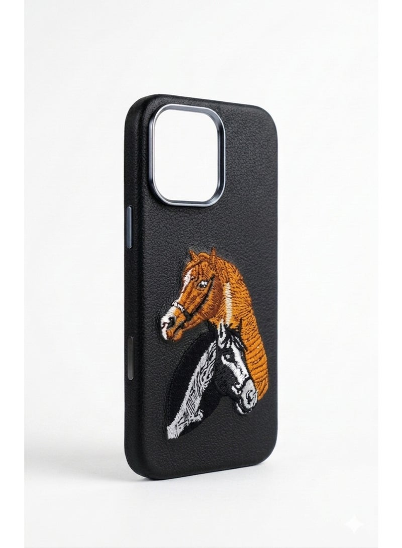 iphone 14 Promax Premium Luxury Leather Case with Embossed Horse Design | Slim Shockproof Protective Back Cover - Image 1