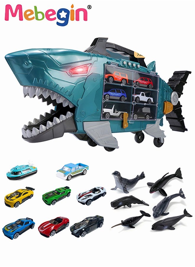 MEBEGIN Toddler Toys Cars Pull Back Toys Carstoy Shark Storage Cart Alloy Pull Back Car Racing VehiclesMini Car Toys For Kids  Includes 8 pull back Toy Cars and Sea animals  - Image 1