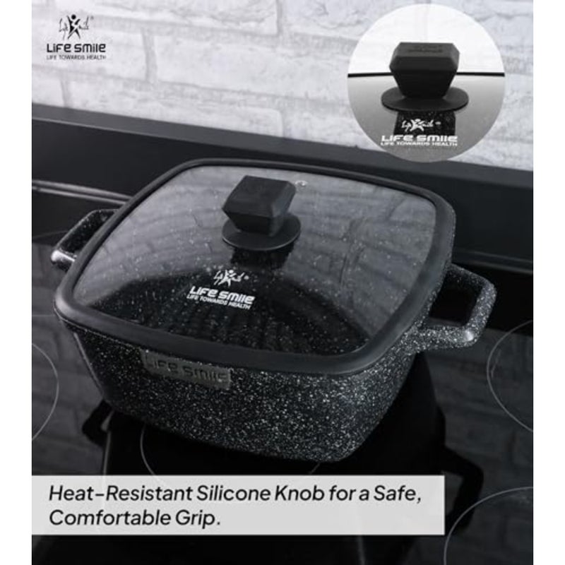 Soup Pot Set for home cooking, granite nonstick coating, black color, scratch-resistant and induction compatible with silicone-rimmed glass lids - Image 2
