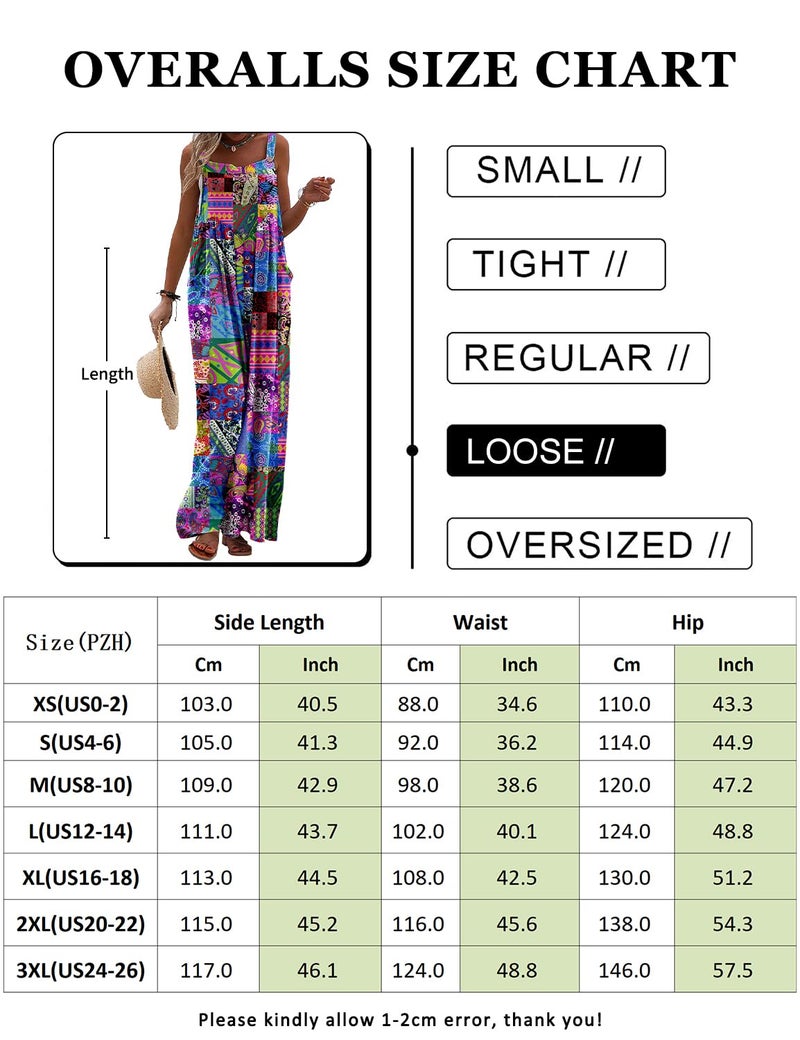YESNO Women's Summer Casual Overalls Loose Wide Leg Jumpsuits Boho Floral Printed Baggy Rompers with Pockets M PZH CR260 - Image 5