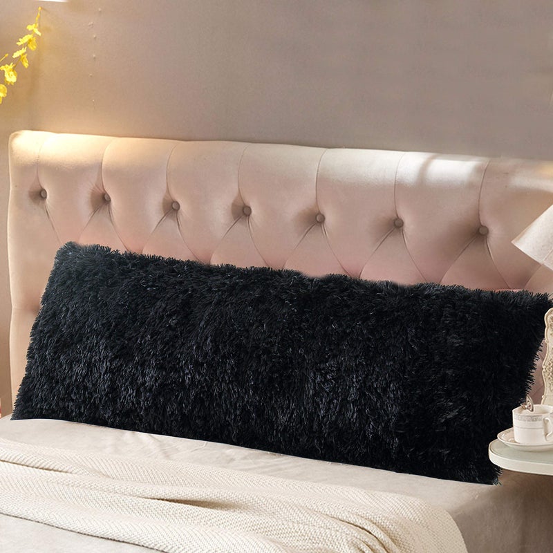 Reafort Luxury Long Hair  PV Fur  Faux Fur Body Pillow Cover/Case 21""x54"" with Hidden Zipper Closure (21""x54"" Body Pillow Cover  Black) - Image 1