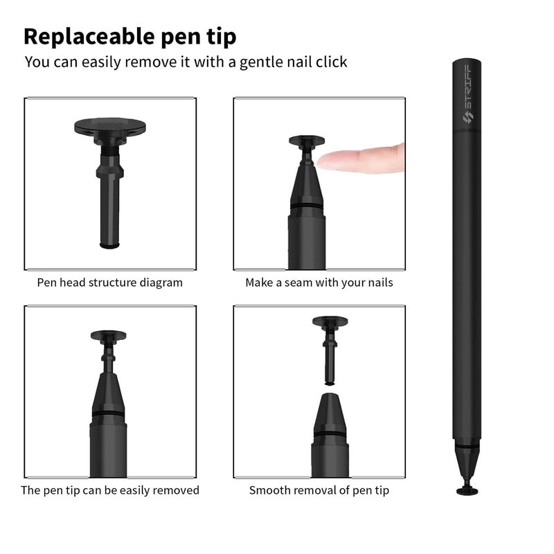 Striff قلم سعة عالمي، قلم سعة عالي الدقة لأجهزة الشاشة اللمسية (آيباد، X/ 8/8 بلس، سامسونج جالاكسي نوت 8 والمزيد) أسود - Image 2