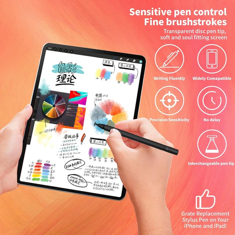Striff قلم سعة عالمي، قلم سعة عالي الدقة لأجهزة الشاشة اللمسية (آيباد، X/ 8/8 بلس، سامسونج جالاكسي نوت 8 والمزيد) أسود - Image 5