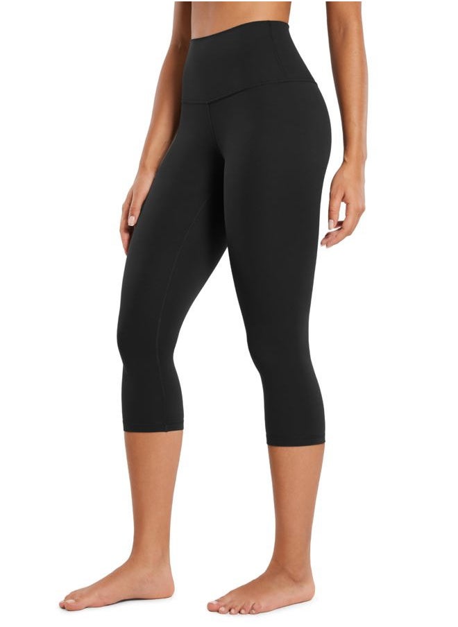 CRZ YOGA Womens Butterluxe High Waisted Lounge Leggings 19 Inches - Workout Buttery Soft Capris Yoga Pants Faux Leather Black Small  - Image 1