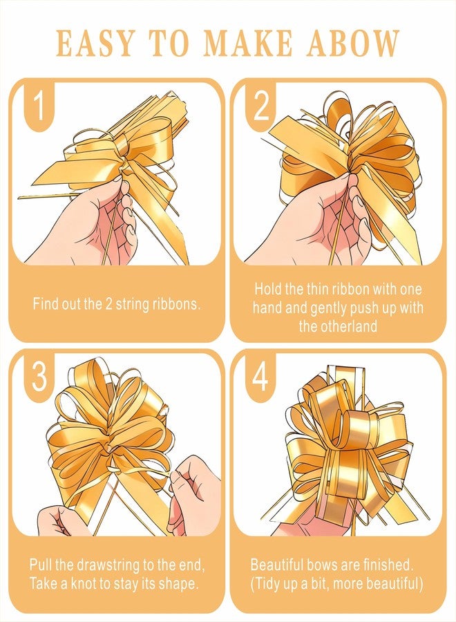TIMESEEK 10-Pack Metallic Gold Pull Bows for Gift Wrapping - 6 Inch Reusable Ribbon Bows, Large Instant Floral Decor Bow for Wedding, Christmas, Birthday Decor, Gift Basket & Party Decorations - Image 3