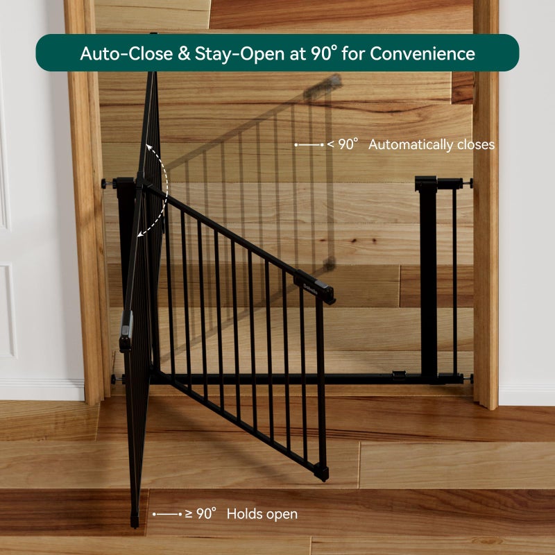 Babelio Baby Gate for Doorways and Stairs, 36-41" Pet Gate with Wide Walk Thru Door and Lock Indicator, No Drill Pressure Mounted Safety Gate with Double Lock and Self-Closing, Black - Image 5