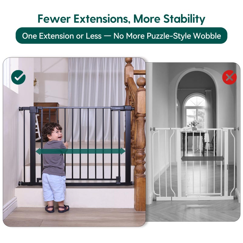 Babelio Baby Gate for Doorways and Stairs, 36-41" Pet Gate with Wide Walk Thru Door and Lock Indicator, No Drill Pressure Mounted Safety Gate with Double Lock and Self-Closing, Black - Image 3